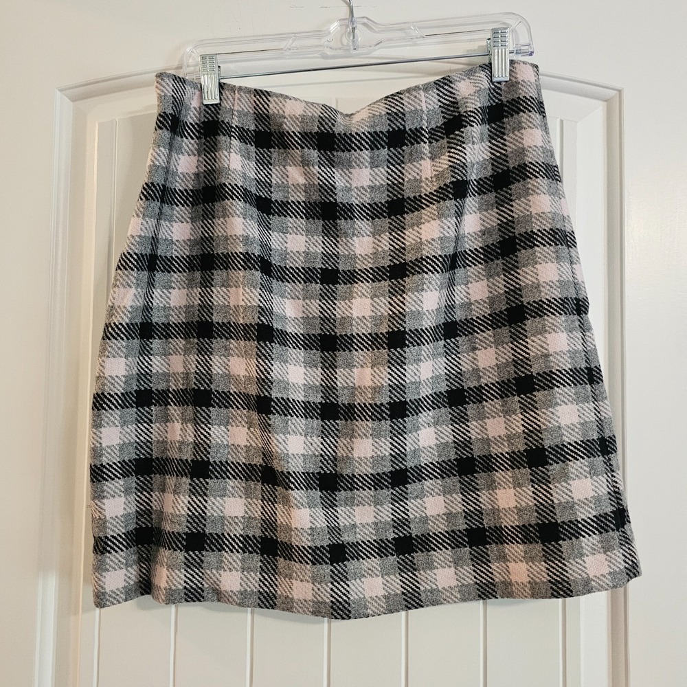 Talbots Plaid Mini Skirt Womens 12P Pink Grey Wool Blend Tweed A-Line NWT - Picture 2 of 5